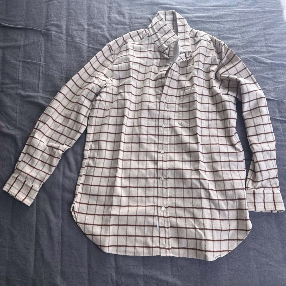 NWOT Frank Eileen JOEDY Flannel Shirt Cream and Brown Windowpane Size Small